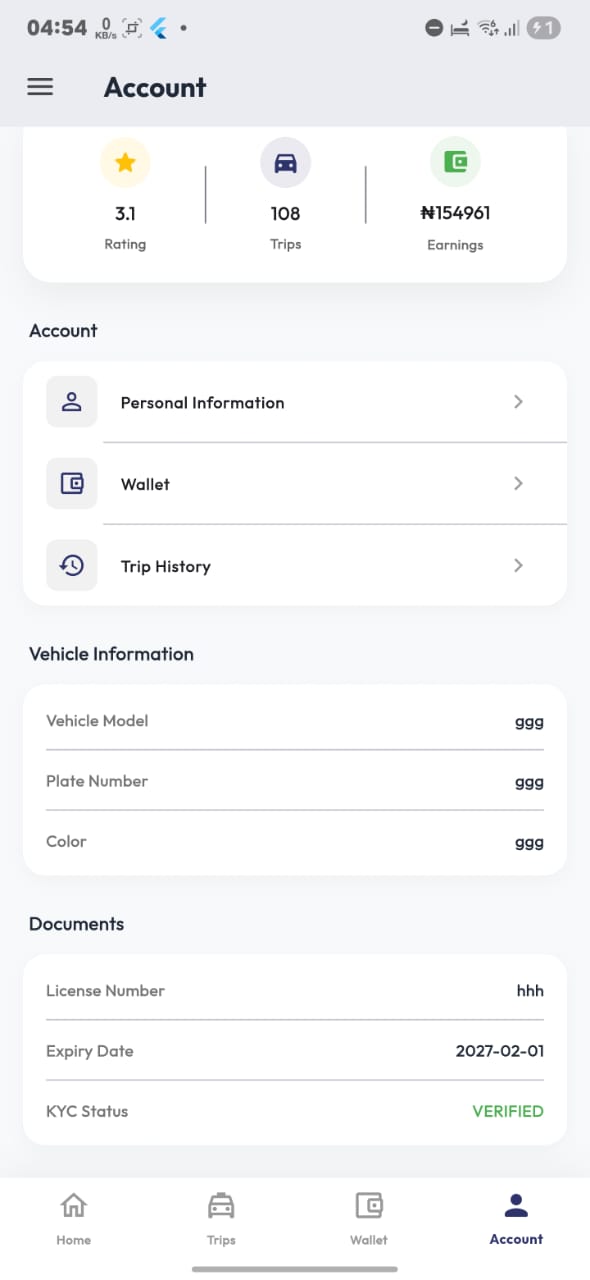 ReadyCars Driver KYC and Verification Screen