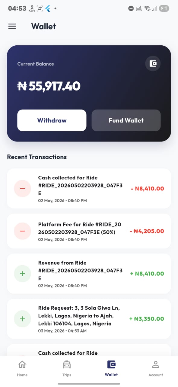 ReadyCars Wallet & Cashless Payment Screen